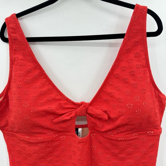 J. Crew Cutout One-Piece Swimsuit with Bow Size 3X Red Eyelet Colorblock New - Picture 3 of 11